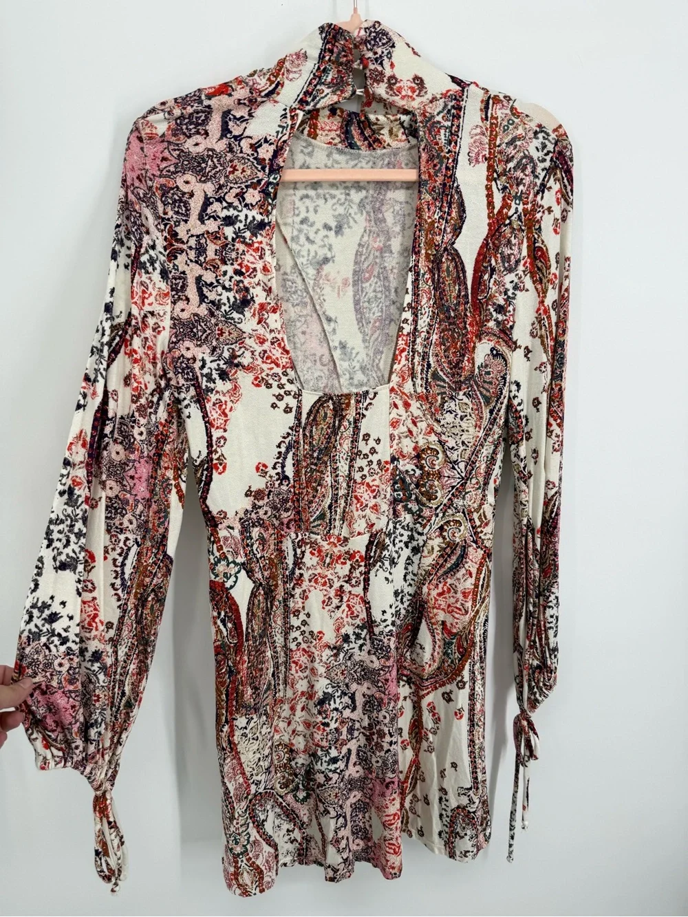 Free‎ People All Dolled Up Dress Pink Ivory Paisley Boho Festival Open Back Mini